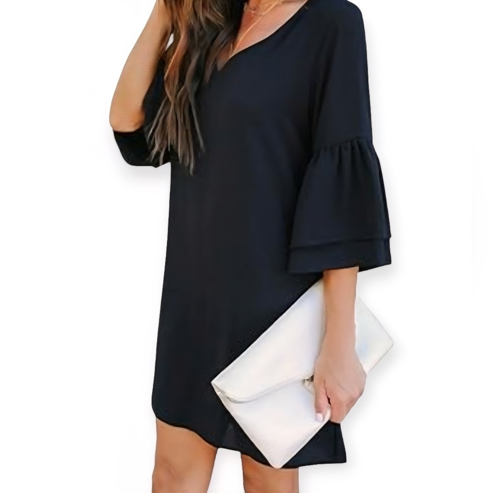 Chic Black Long Sleeve Dress with Ruffle Detail